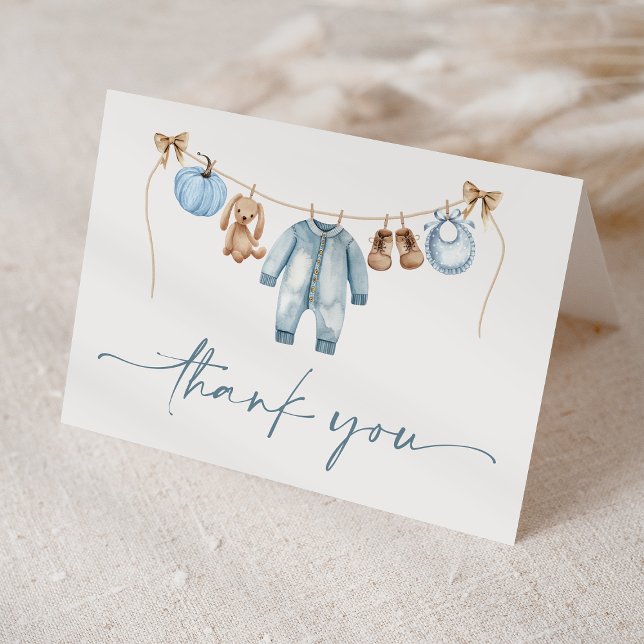 Carte De Remerciements Petit Citrouille Automne Blue Floral Boy Baby show (Créateur téléchargé)