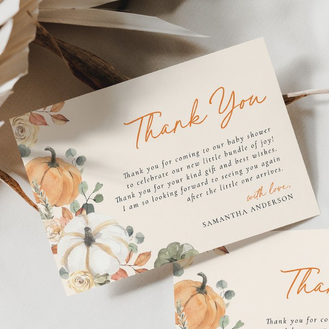 Carte De Remerciements Petit Citrouille Floral Boho Elégant Baby shower (Créateur téléchargé)