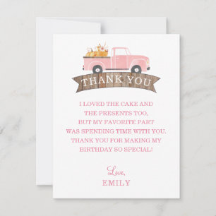 Carte De Remerciements Petit Citrouille Pink Truck 1ère fête d'anniversai