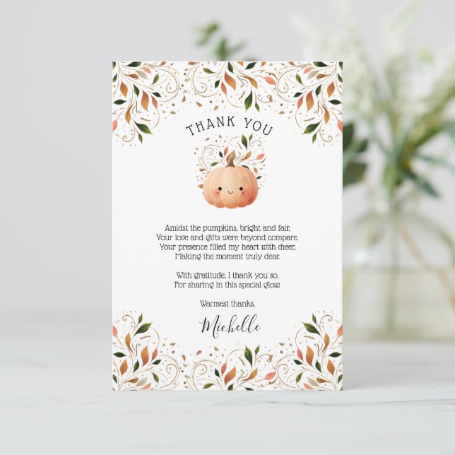 Carte De Remerciements Petit Citrouille sur le chemin Chute Baby shower f (Debout devant)