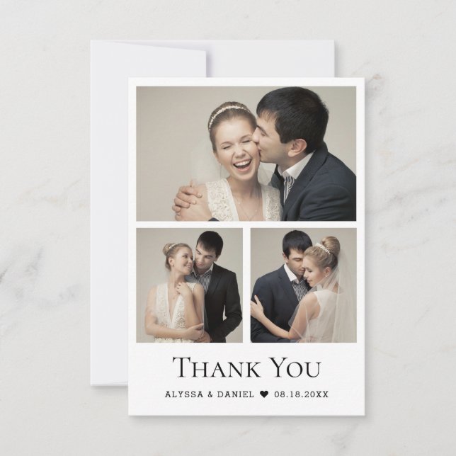 Carte De Remerciements Petit Coeur Moderne Mariage Photo Collage (Devant)