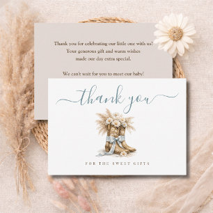 Carte De Remerciements Petit cow-boy élégant garçon baby shower bleu