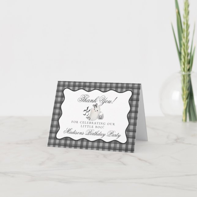 Carte De Remerciements Petit Fantôme Gingham Noir Cadeau d'anniversaire M (Devant)