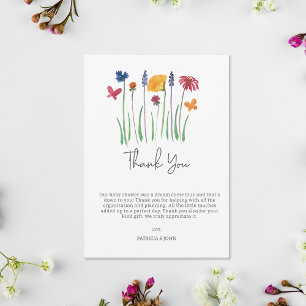 Carte De Remerciements Petit Fleur sauvage Joli bébé Baby shower fille