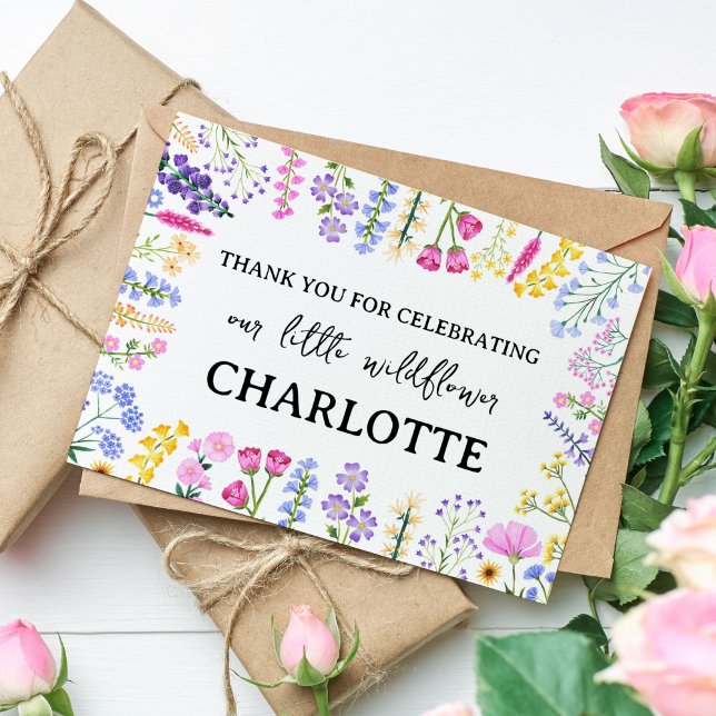Carte De Remerciements Petit Fleur sauvage Joli Printemps Floral Annivers (Little Wildflower Spring Birthday Thank You Card)