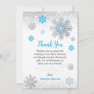 Carte De Remerciements Petit flocon de neige Bleu Argenté Baby Shower