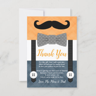 Carte De Remerciements petit homme moustache orange marine garçon baby sh