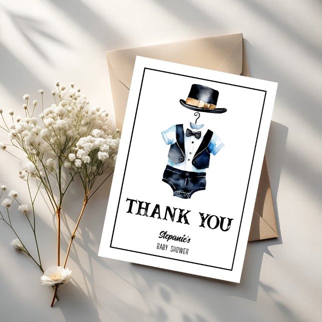 Carte De Remerciements Petit homme noir tuxedo casquette baby shower (Little man black tuxedo and hat gentleman baby shower thank you cards)