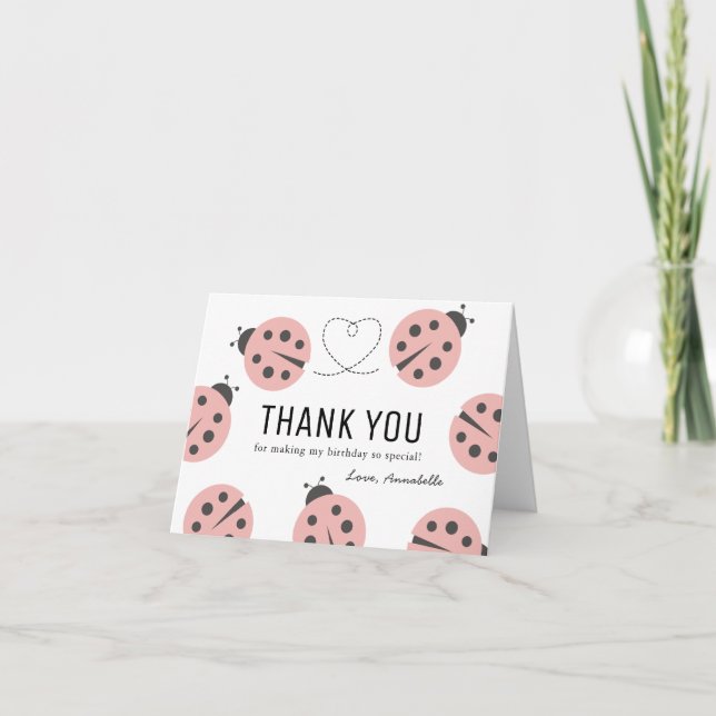 Carte De Remerciements Petit Love Bug Coccinelle Anniversaire (Devant)