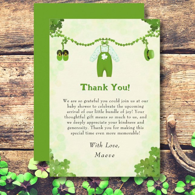Carte De Remerciements Petit Lucky One Shamrock Baby shower de tenue bébé (Créateur téléchargé)