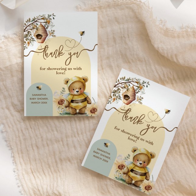 Carte De Remerciements Petit miel Baby shower de l'ours des abeilles (Créateur téléchargé)