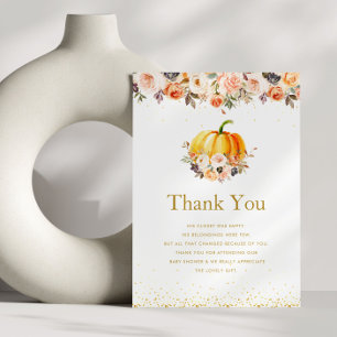 Carte De Remerciements petit or citrouille et baby shower roux