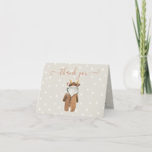 Carte De Remerciements Petit Reindeer Baby shower d'hiver de Noël (Devant)