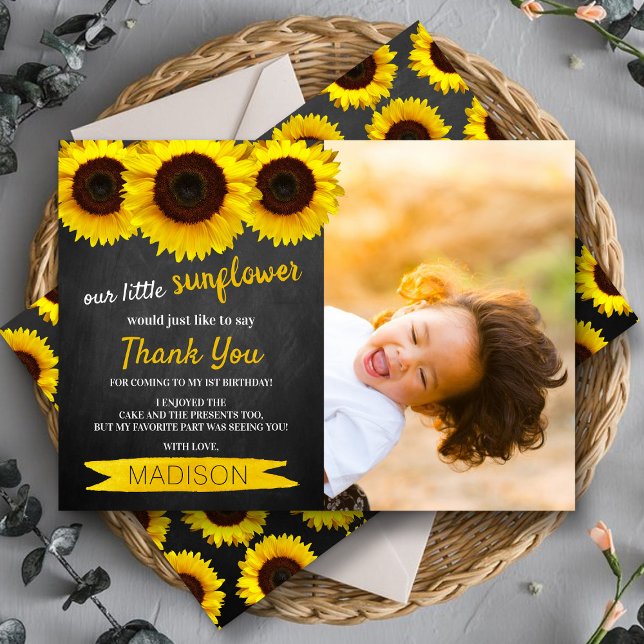 Carte De Remerciements Petit tableau de tournesol photo Anniversaire (Créateur téléchargé)