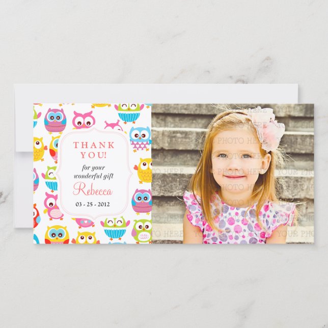 Carte De Remerciements Petite Chouette Photo N'Importe Quelle Occasion Me (Devant)
