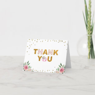Carte De Remerciements Petite Citrouille rose or florale 1er anniversaire