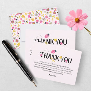 Carte De Remerciements Petite coccinelle Fille rose Baby Shower