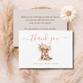 Carte De Remerciements Petite Cowgirl Élégante Fille Baby Shower