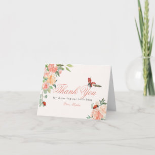 Carte De Remerciements Petite Dame Coccinelle Roses Rose Fête de Naissanc