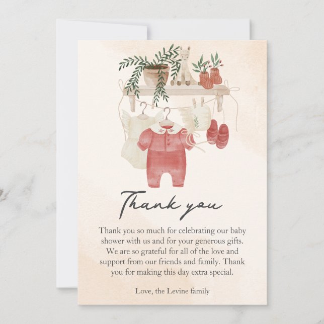 Carte De Remerciements Petite Fille Bohème Vêtements Baby Shower (Devant)