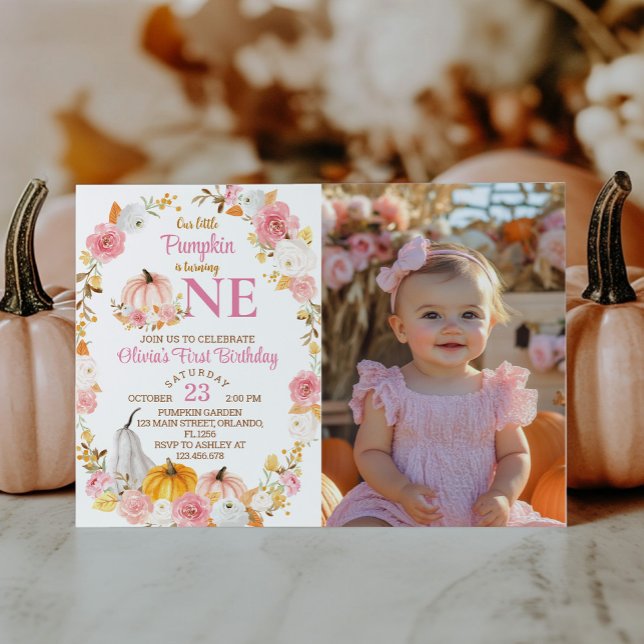 Carte De Remerciements Petite fille Citrouille 1er anniversaire Invitatio (Créateur téléchargé)