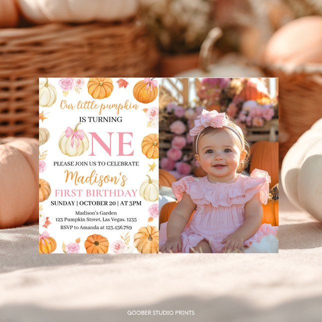 Carte De Remerciements Petite fille Citrouille 1er anniversaire Invitatio (Créateur téléchargé)
