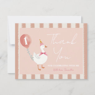 Carte De Remerciements Petite petite oie rose ballons fille 1er anniversa