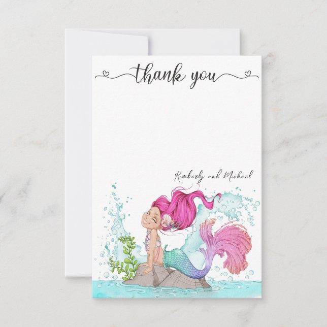 Carte De Remerciements Petite Sirène Aquarelle Fête d'Anniversaire Baby S (Devant)