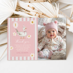 Carte De Remerciements Petite sotte Goose Daisy Girl 1er Anniversaire Pho