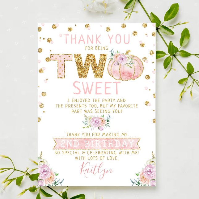 Carte De Remerciements Petites filles Citrouilles 2e anniversaire (Créateur téléchargé)