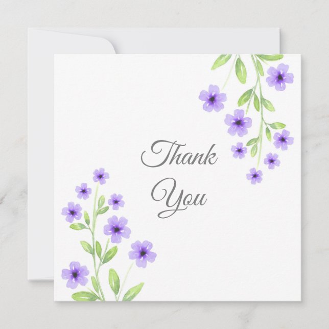 Carte De Remerciements Petites fleurs d'aquarelle violette (Devant)