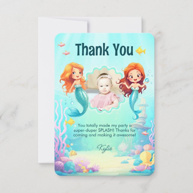 Carte De Remerciements Petites sirènes sous la mer Anniversaire (Devant)