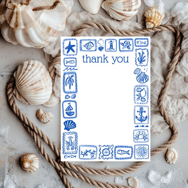 Carte De Remerciements Petits mots d'amour de la mer Fête de mariage mode (LoveNotes from the Sea Modern Cute Hand Drawn beach Bridal Shower Thank You  Note Card
)