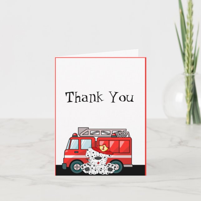 Carte De Remerciements Peu de camion de pompiers rouge, anniversaire (Devant)