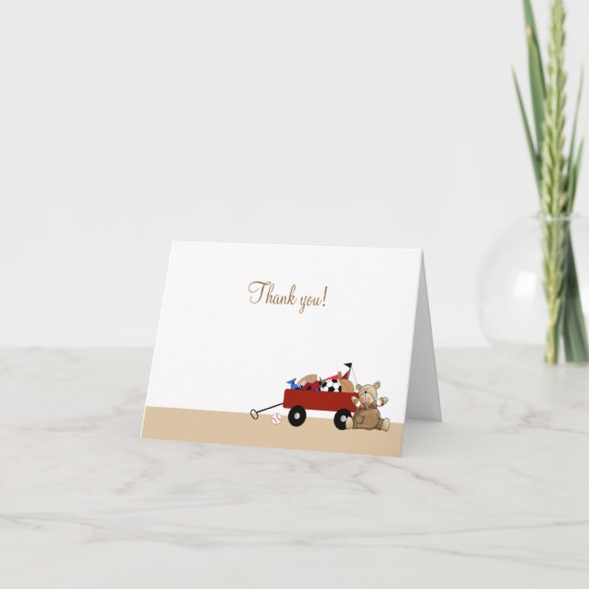 Carte De Remerciements Peu d'ours de nounours rouge de chariot a plié des (Devant)