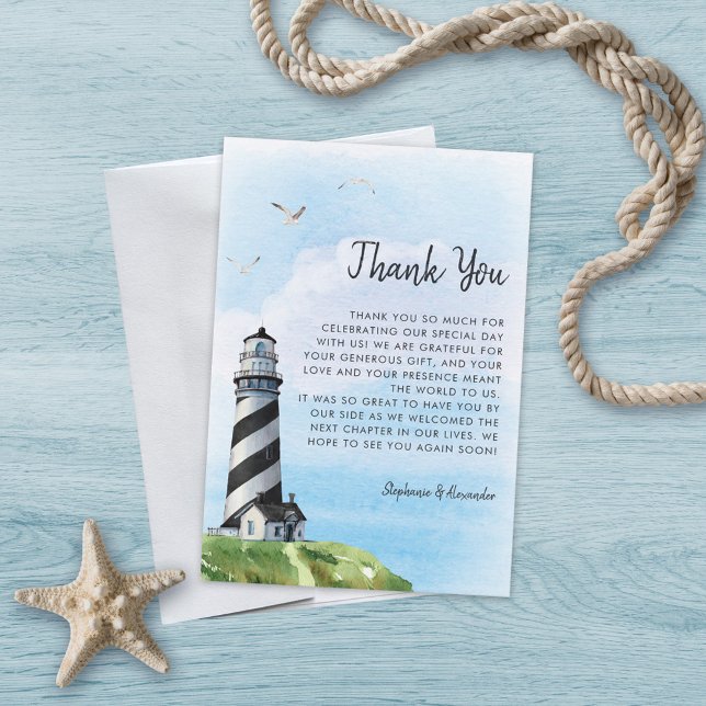 Carte De Remerciements Phare Moderne Aquarelle Mariage Naustique (Créateur téléchargé)