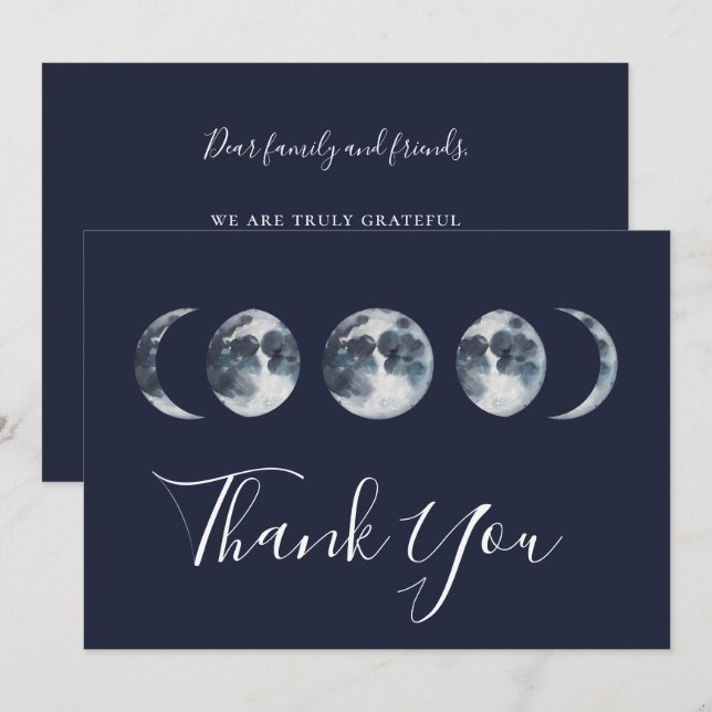 Carte De Remerciements Phase de la lune céleste bleue de la Marine (Devant / Derrière)