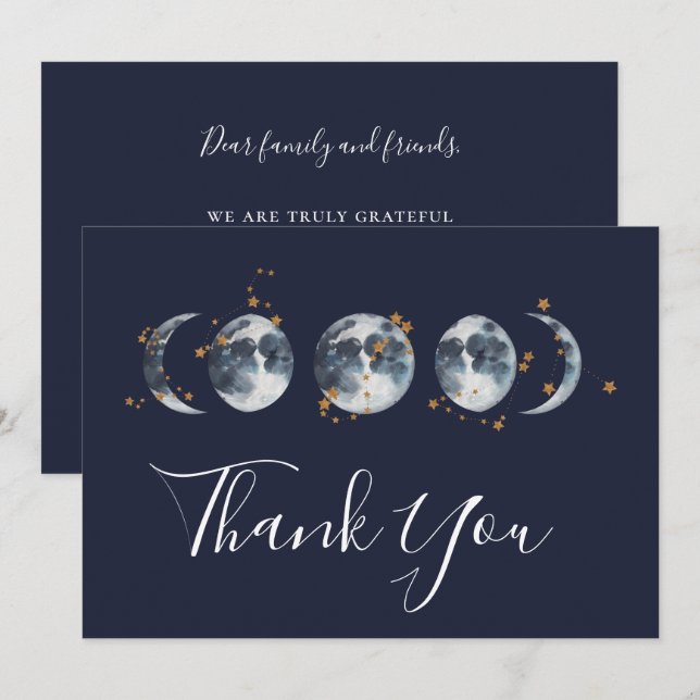 Carte De Remerciements Phase de la lune étoilée bleue de la Marine (Devant / Derrière)
