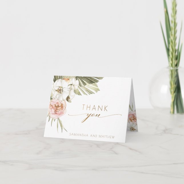 Carte De Remerciements Photo A L'Intérieur, Élégante Palme Feuille Floral (Devant)