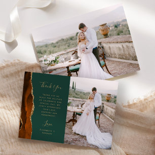 Carte De Remerciements Photo Agate Rouille Vert Or Écriture Mariage