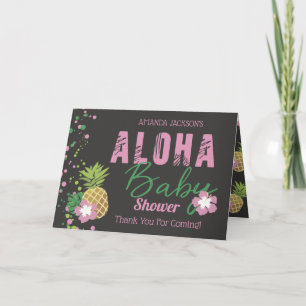 Carte De Remerciements Photo Aloha Baby Pink et Green Tropical Pineapple
