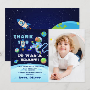 Carte De Remerciements Photo Anniversaire de l'astronaute bleu