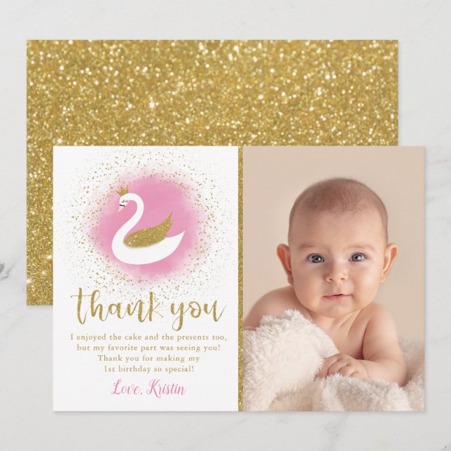 Carte de remerciements photo Anniversaire du Swan  (Devant / Derrière)