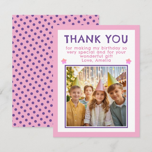 Carte De Remerciements Photo Anniversaire rose (Devant / Derrière)
