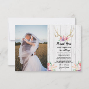 Carte de remerciements photo Antler Floral Wood