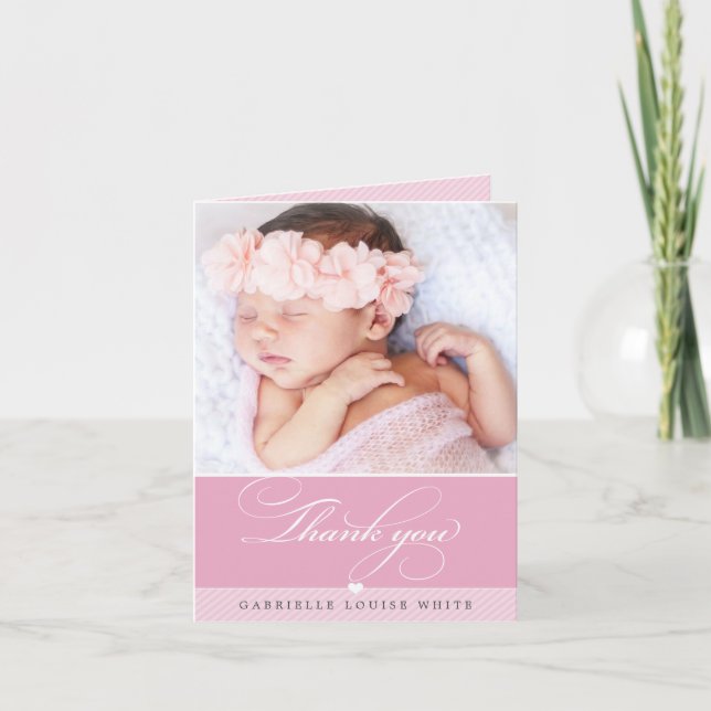 Carte De Remerciements PHOTO BABY élégante calligraphie élégante jolie ro (Devant)