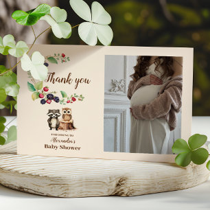 Carte De Remerciements Photo Baby shower d'animaux de la forêt de bois
