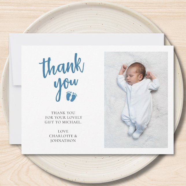 Carte De Remerciements Photo Baby shower du garçon (Créateur téléchargé)