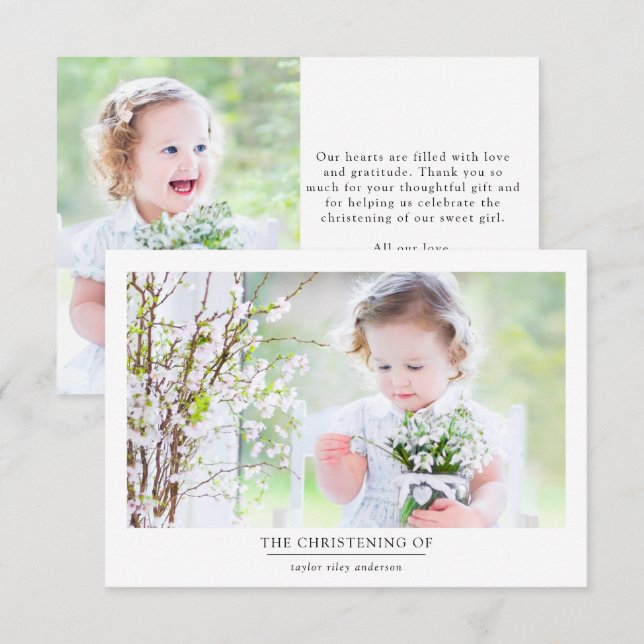 Carte De Remerciements Photo Baptême Christening (Devant / Derrière)