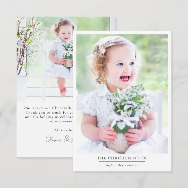 Carte De Remerciements Photo Baptême Christening (Devant / Derrière)
